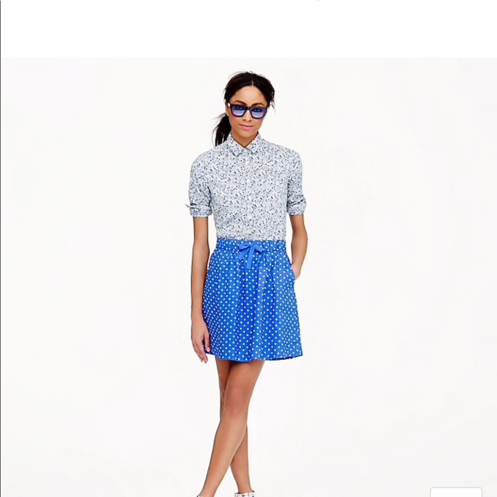 J Crew Boardwalk Linen Skirt In Polka Dot Sz 2